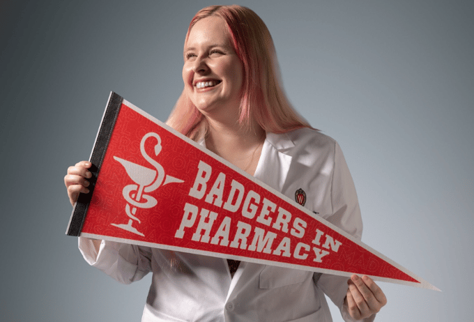 PharmD student Alyssa in white coat